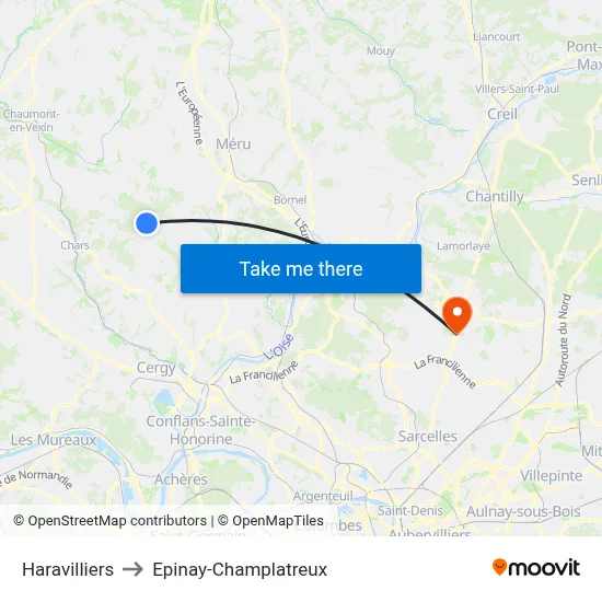 Haravilliers to Epinay-Champlatreux map