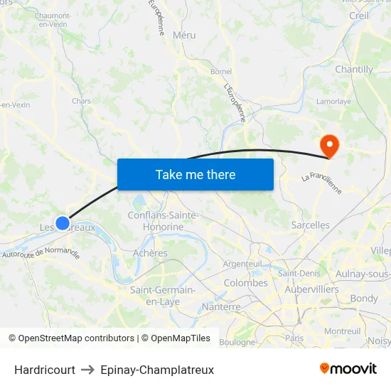 Hardricourt to Epinay-Champlatreux map