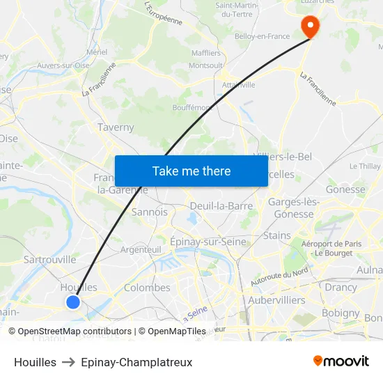 Houilles to Epinay-Champlatreux map