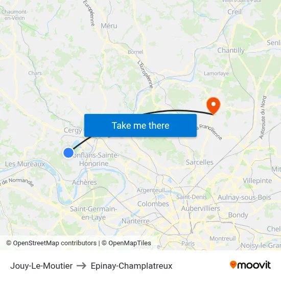Jouy-Le-Moutier to Epinay-Champlatreux map