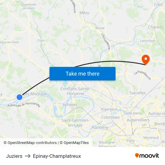Juziers to Epinay-Champlatreux map