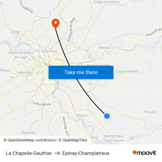 La Chapelle-Gauthier to Epinay-Champlatreux map