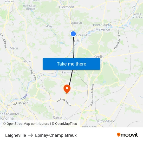 Laigneville to Epinay-Champlatreux map