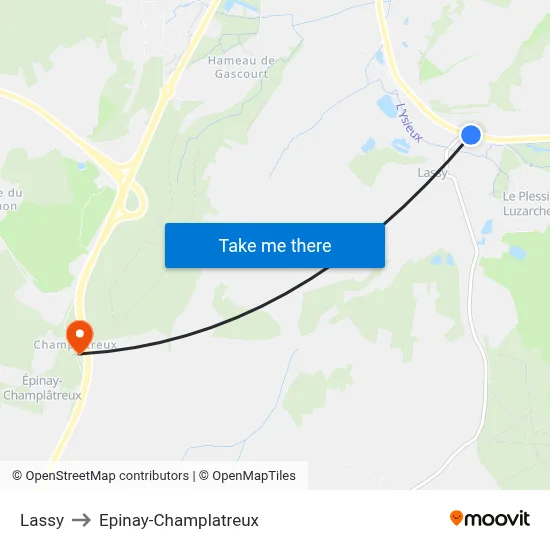 Lassy to Epinay-Champlatreux map