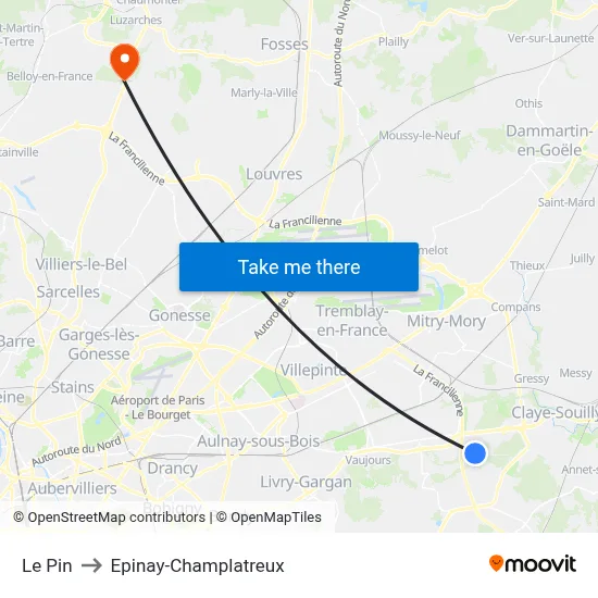 Le Pin to Epinay-Champlatreux map