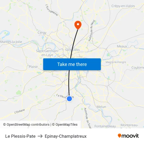 Le Plessis-Pate to Epinay-Champlatreux map