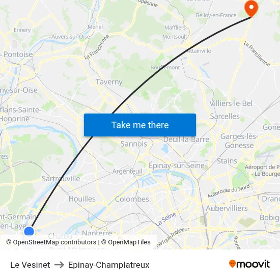 Le Vesinet to Epinay-Champlatreux map