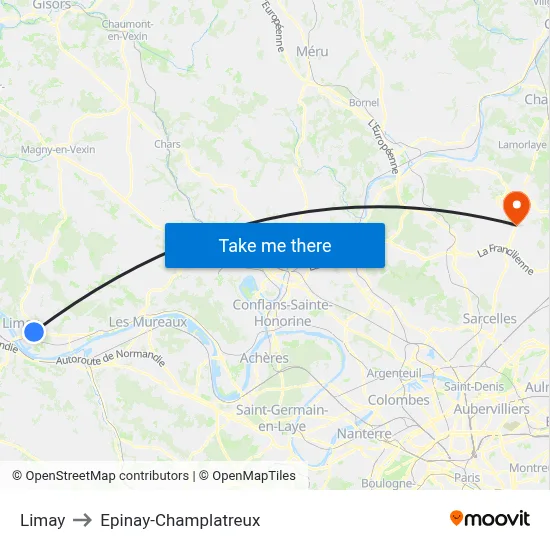 Limay to Epinay-Champlatreux map
