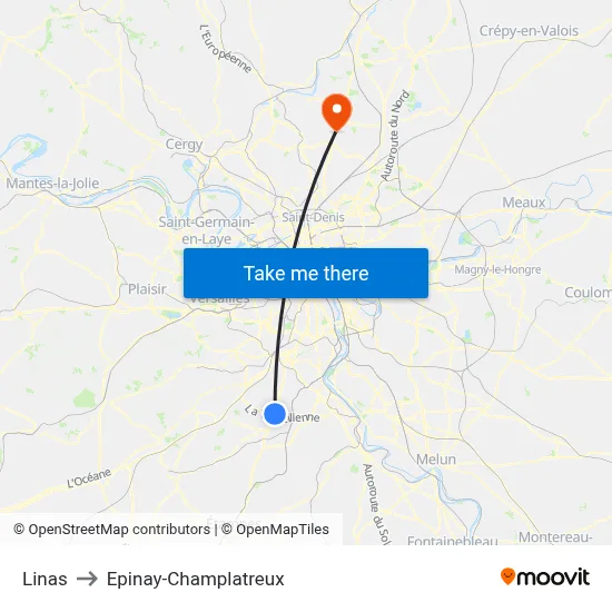 Linas to Epinay-Champlatreux map