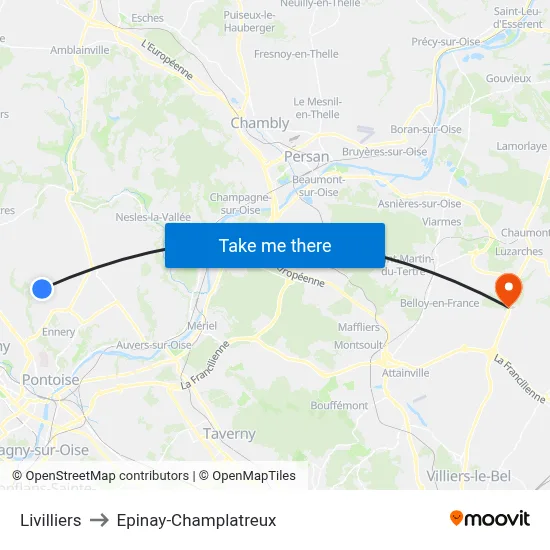 Livilliers to Epinay-Champlatreux map
