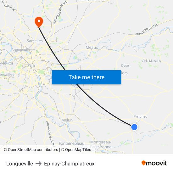 Longueville to Epinay-Champlatreux map