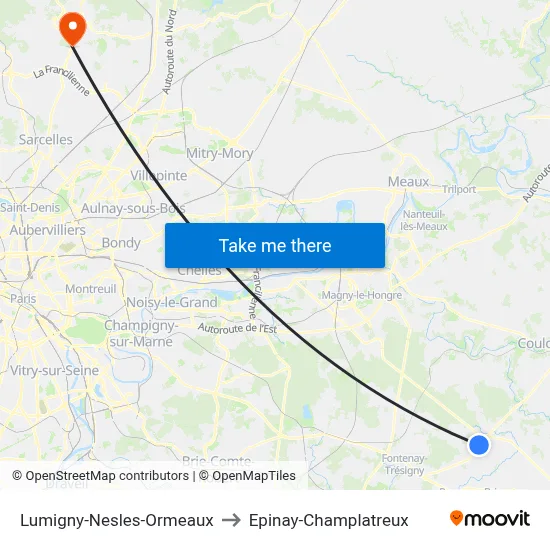 Lumigny-Nesles-Ormeaux to Epinay-Champlatreux map