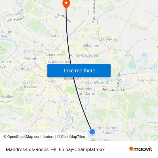 Mandres-Les-Roses to Epinay-Champlatreux map