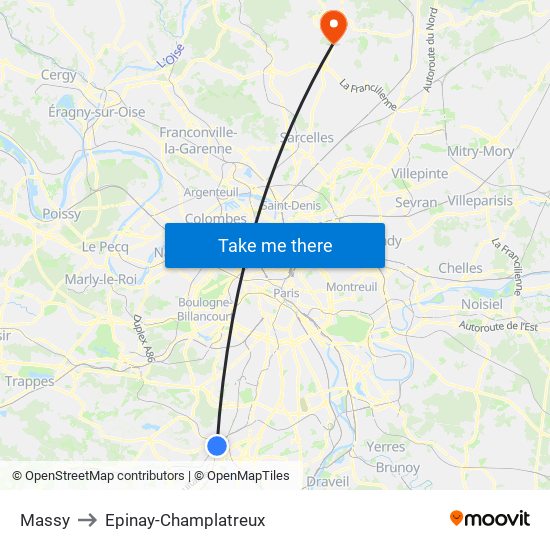 Massy to Epinay-Champlatreux map