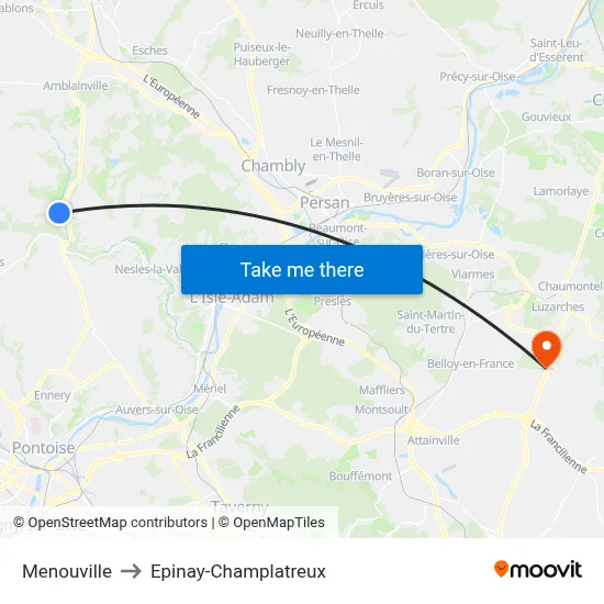 Menouville to Epinay-Champlatreux map