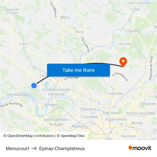 Menucourt to Epinay-Champlatreux map
