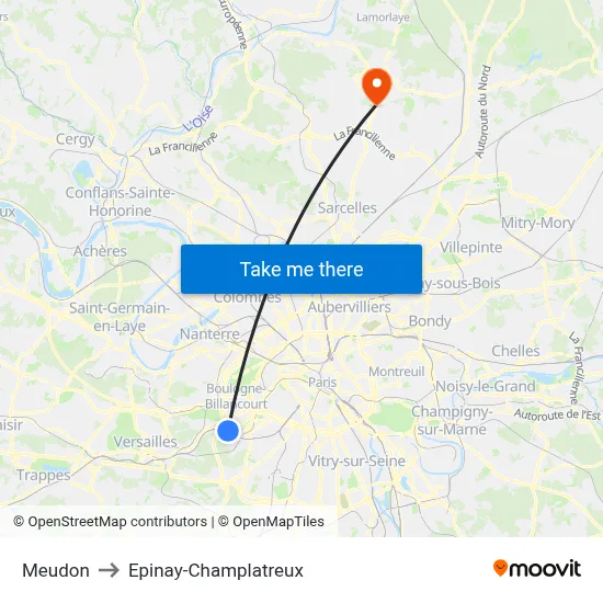 Meudon to Epinay-Champlatreux map