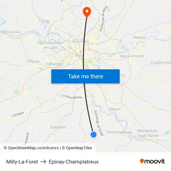 Milly-La-Foret to Epinay-Champlatreux map
