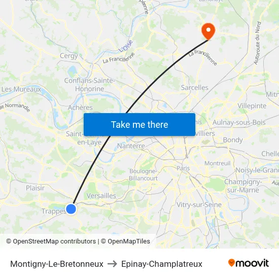 Montigny-Le-Bretonneux to Epinay-Champlatreux map