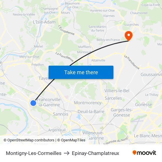 Montigny-Les-Cormeilles to Epinay-Champlatreux map