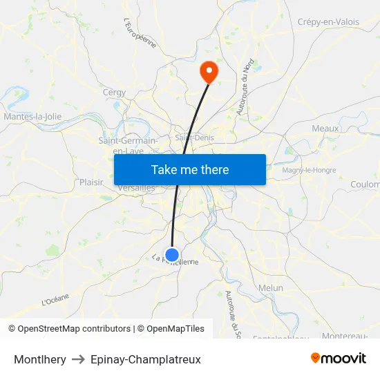 Montlhery to Epinay-Champlatreux map