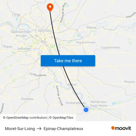 Moret-Sur-Loing to Epinay-Champlatreux map