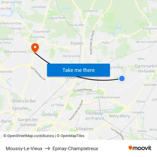 Moussy-Le-Vieux to Epinay-Champlatreux map
