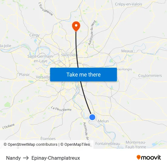 Nandy to Epinay-Champlatreux map
