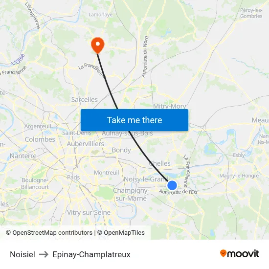 Noisiel to Epinay-Champlatreux map