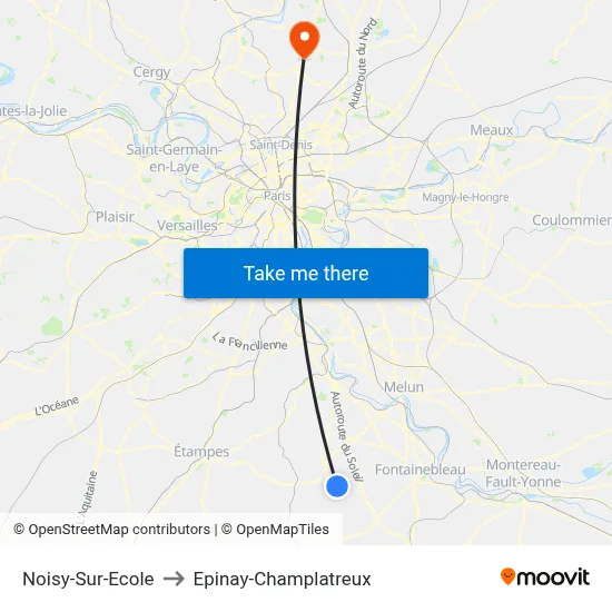 Noisy-Sur-Ecole to Epinay-Champlatreux map