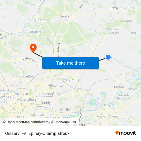 Oissery to Epinay-Champlatreux map