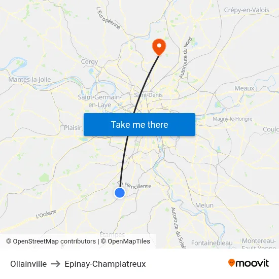 Ollainville to Epinay-Champlatreux map