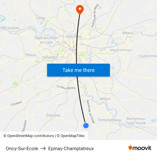 Oncy-Sur-Ecole to Epinay-Champlatreux map