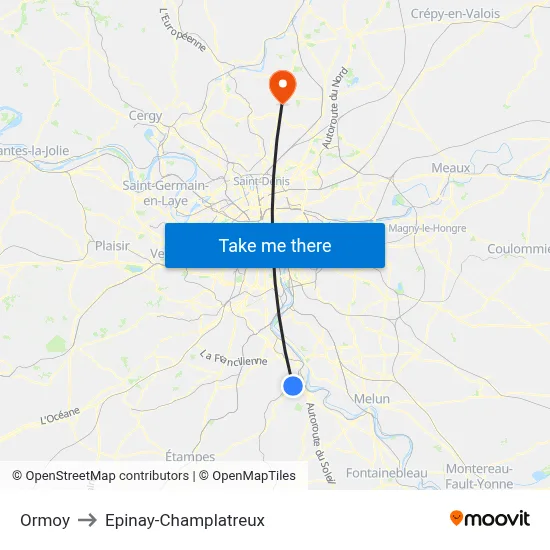 Ormoy to Epinay-Champlatreux map
