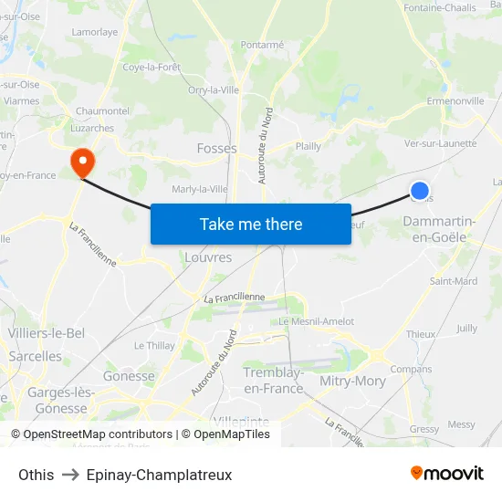 Othis to Epinay-Champlatreux map