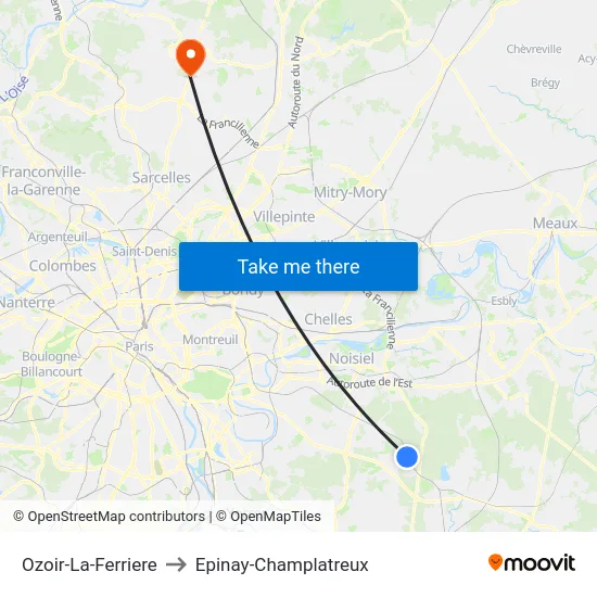 Ozoir-La-Ferriere to Epinay-Champlatreux map