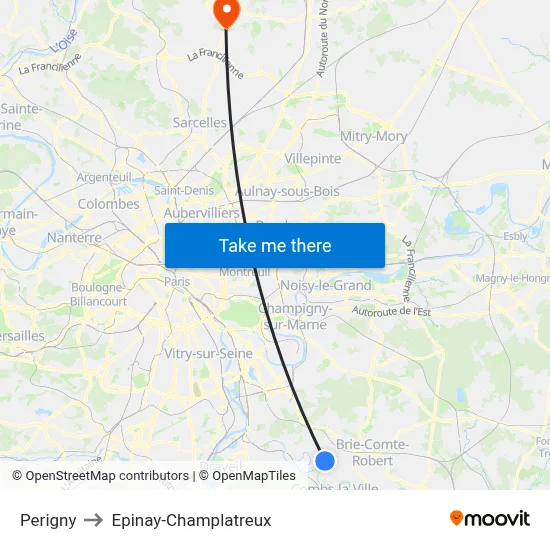 Perigny to Epinay-Champlatreux map