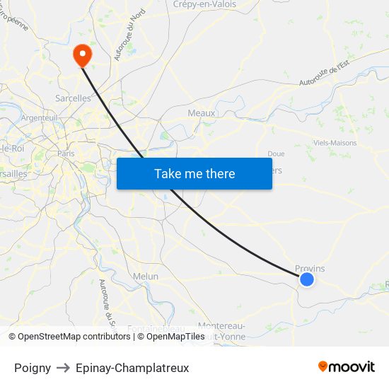 Poigny to Epinay-Champlatreux map