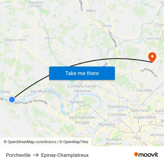 Porcheville to Epinay-Champlatreux map