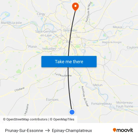 Prunay-Sur-Essonne to Epinay-Champlatreux map