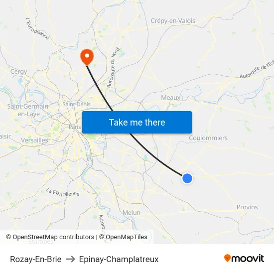 Rozay-En-Brie to Epinay-Champlatreux map
