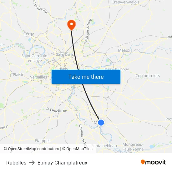 Rubelles to Epinay-Champlatreux map