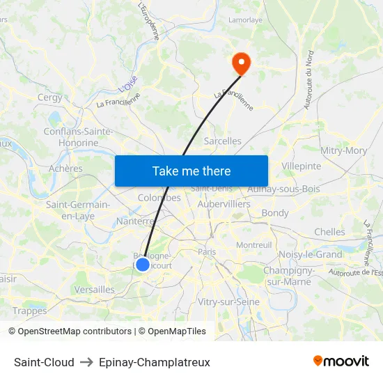 Saint-Cloud to Epinay-Champlatreux map