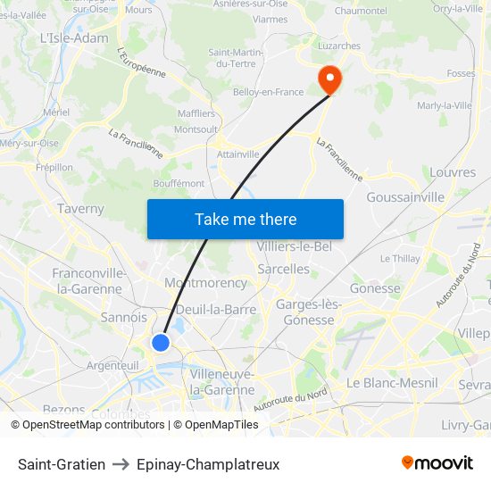 Saint-Gratien to Epinay-Champlatreux map