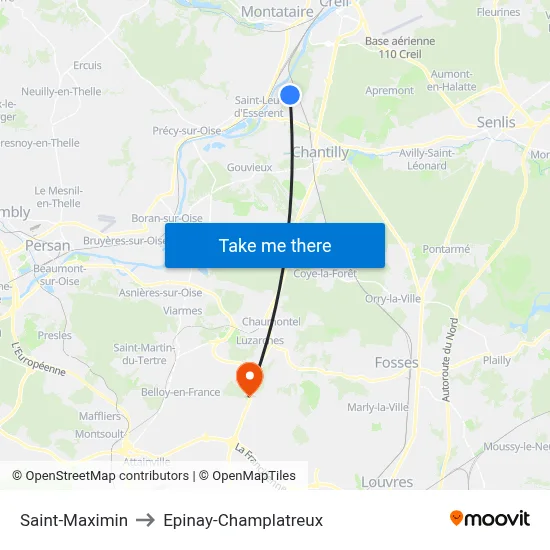 Saint-Maximin to Epinay-Champlatreux map