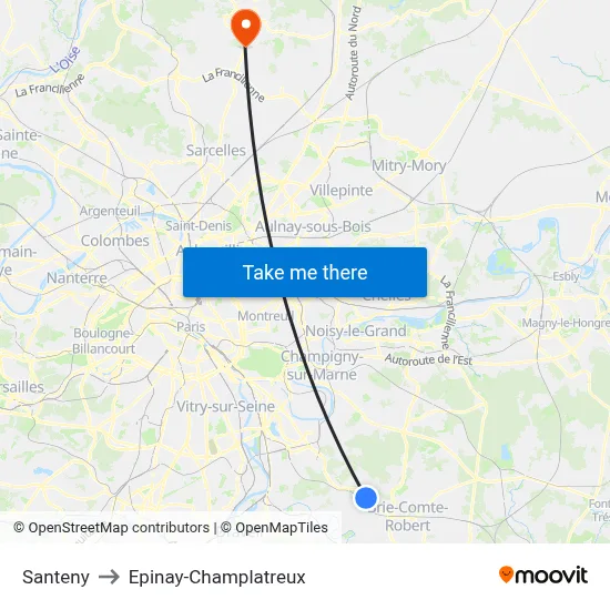 Santeny to Epinay-Champlatreux map