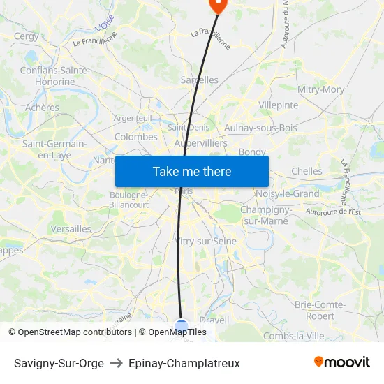 Savigny-Sur-Orge to Epinay-Champlatreux map