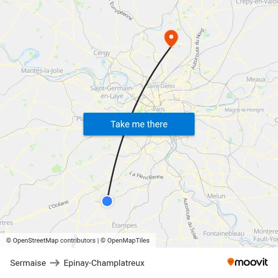 Sermaise to Epinay-Champlatreux map