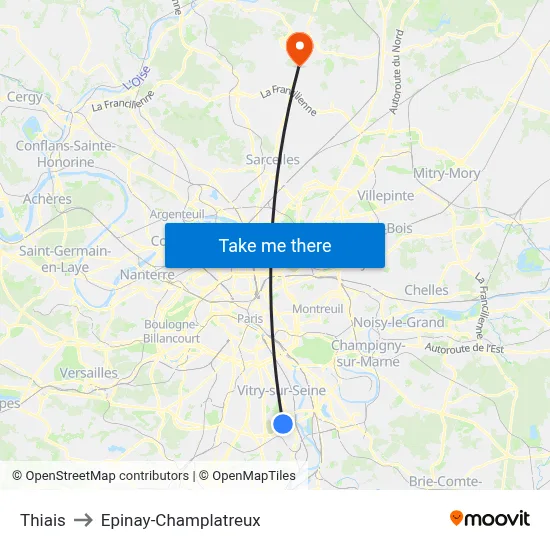Thiais to Epinay-Champlatreux map