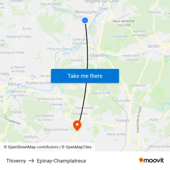 Thiverny to Epinay-Champlatreux map